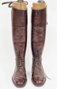 Pair of early 20th-century knee-length brown leather riding boots, possibly World War I officer's