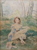 Wagerman? (19th century school) Watercolour drawing Portrait of young girl wearing white dress