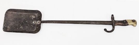 19th century French model 1874 Gras bayonet converted to a fireside shovel, 65.5cm long