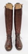 Pair of early 20th-century knee-length brown leather riding boots, possibly World War I officer's