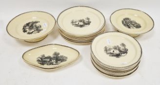 Early 20th century Boch Freres pottery transfer-printed part dinner-service, printed in black with