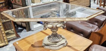 Italian style corner occasional table, the gilt effect and glass top on a ornately moulded