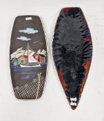 Poole Pottery spear-shaped Delphis pattern dish, printed black Poole/England/82 mark, in dark