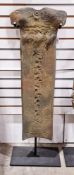 Tony Evans (American) patinated metal-effect modern sculpture, tapering panel with incised shape,