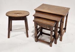 19th-century stool with pierced oval seat, 41cm high x 38cm wide x 25cm deep, together with oak nest
