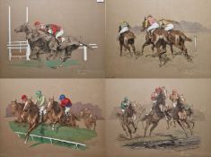 After Eugene Pechaubes (French, 1890-1967) Hand-coloured lithograph Set of four limited edition