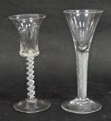 English opaque twist wine-glass, circa 1765, with flared bowl, on a corkscrew lattice opaque twist