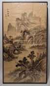Late 19th/early 20th century Chinese ink and wash on silk depicting a mountainous river landscape,