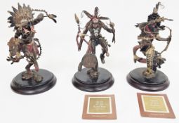 Three Franklin Mint cold painted bronze figures of Native Americans designed by R F Murphy including