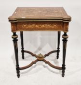 French kingwood card table in the Louis XVI manner, with marquetry inlay of urn, exotic birds and