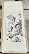 20th century Chinese scroll painting, depicting young woman in landscape, inscribed in