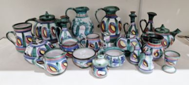 Collection of Tintagel pottery earthenware, printed and impressed marks, all painted in a bright