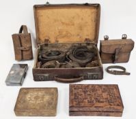Late 19th / early 20th century leather-cased silver-plated hunting sandwich box with saddle strap,