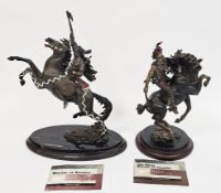 Two Franklin Mint cold painted bronze figures of Native Americans on horseback designed by R F