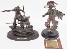 Franklin Mint cold painted bronze figure of two Native Americans titled 'Intruder Alert' designed by