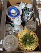 Collection of ceramics and glass including a Georgian style hobnail cut glass lidded vase, Spode