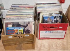 Two boxes of vinyl LPs of various genre and eras including various Elvis Presley, Simon and