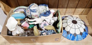 A Venetian two handled vase, Austrian pottery model of a foal, a parrot ornament, a floral encrusted