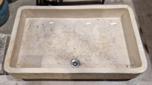 Victorian stoneware rectangular shallow sink with fluted sides, 17cm high x 92cm wide
