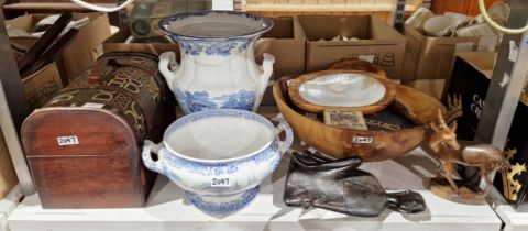 Large collection of ceramics, wooden items and other items including a 19th century blue and white