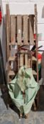Set of wooden folding decorators stepladders, 129cm high together with a vintage folding wooden