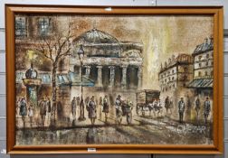 Boris Chezar (America 1913-2008) Oil and sand painting on canvas Paris street scene, 59cm x 88cm,