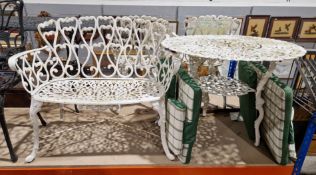 V Aluminium garden patio set comprising two-seater chair, two single chairs and a circular table,