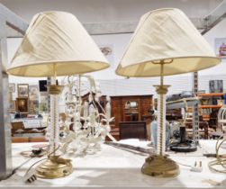 Pair of gilt metal table lamps with twisted glass-effect columns, 73cm high (2)