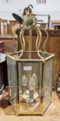 Brass and glass hexagonal hole ceiling lamp, 57cm high