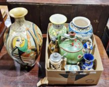 Picasso inspired pottery vase, 49cm high, a Portuguese faience-style vase, a Moroccan colbalt blue