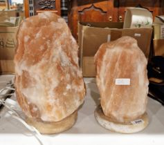 Two Himalayan glow natural crystal salt lamps, largest 33cm high (2)