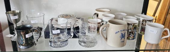 V Aynsley England's glorious victory 2005 the Ashes plate, three glass cricketing tankards, mugs and