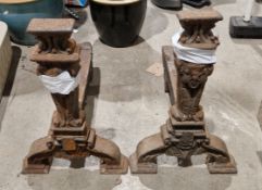 Pair of 19th century cast iron fire dogs, 49cm high (2)