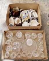 Quantity of ceramics and glass including cut glass decanters, drinking glasses, Quimper jug, etc.