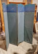 Early 20th century blue fabric four-fold dressing screen, 168cm high