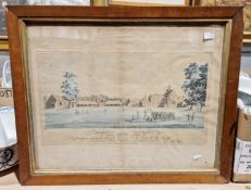 Six framed and glazed pictures including two Kate Evers paintings, an annotated photograph of the