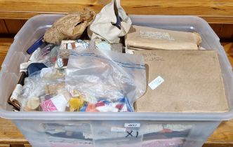 Quantity of sewing accessories including vintage cottons, ribbons, bindings, textiles, Vogue dress
