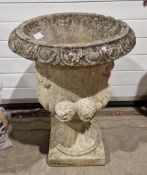 Composite stone garden planter in the form of a campana urn, 66cm high