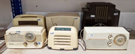 Collection of five early 20th century cream cased radios including a Regent Tone model D.P.2, Ekco