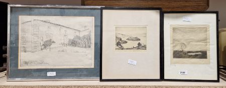 Richard Houston  Etching Loch Katrine, signed to mount, image 10cm x 13cm   Etching Evening,