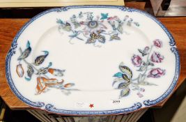 Large early 19th century meat plate by Wood & Brown decorated in a botanical pattern, 56cm wide