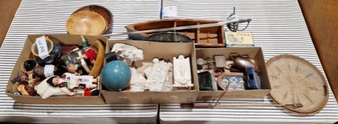 Mixed lot of collectables including marbles, postage scales, dress sword, costume dolls, wooden