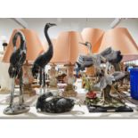 Park Lane Collection resin model of two herons, 44cm high, two further models of herons and one of a