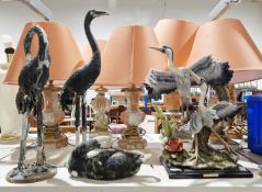 Park Lane Collection resin model of two herons, 44cm high, two further models of herons and one of a