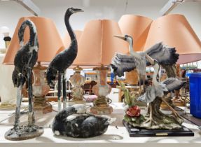 Park Lane Collection resin model of two herons, 44cm high, two further models of herons and one of a