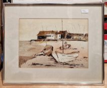 F Houghton Comical pen and watercolour Man and dog toasting bread, 13cm x 23cm   Cecil Newton