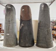 Three mid-century galvanised coal scuttles, 62cm high (3)