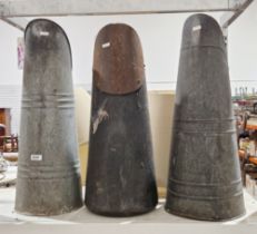 Three mid-century galvanised coal scuttles, 62cm high (3)