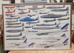 Two Philippe Mitschke poster prints of French aircraft, largest 68cm x 99cm, both framed and