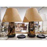 Pair of early 20th century pottery table lamps in the Royal Doulton Seriesware style, decorated with